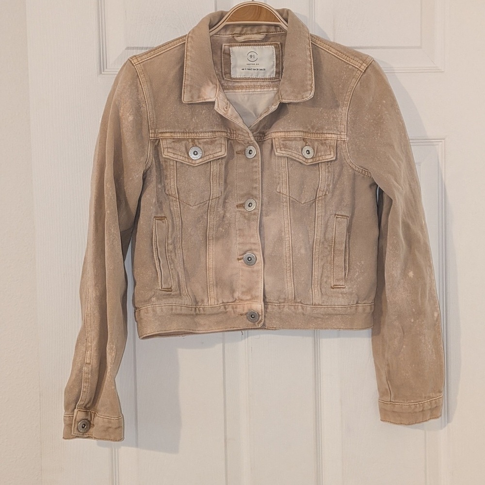 Cotton On 91 Tan Acid Wash Denim Jacket The Cowboy Girl Graphic Cropped Size 2